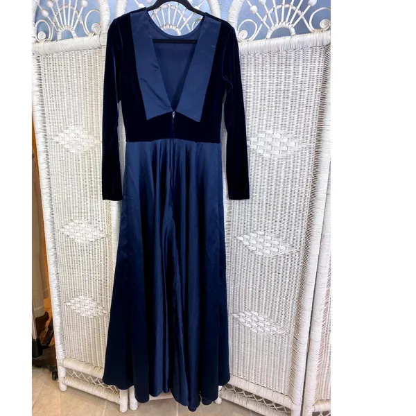 Vintage 90s Scott‎ McClintock Navy Velvet Gown Open Back Formal Dress 12 - Image 2