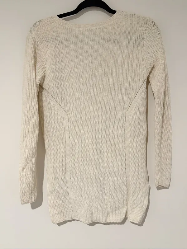 Athleta Women’s Highline Sweater Tunic Cream Size Small V-Neck Knit Casual Fall - Image 3