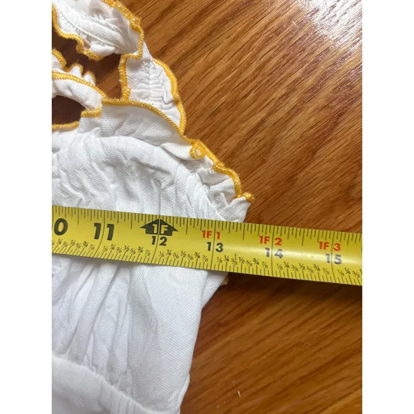 Privacy Please White Yellow Ruffle Trim Tie Front Mini‎ Dress XS Cottagecore - Image 5