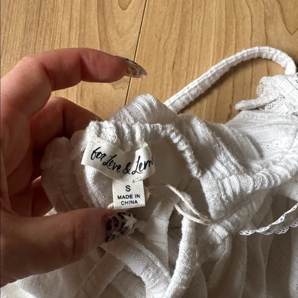 For Love & Lemons White Ribbed Lace-Trim Button Cami - Image 2