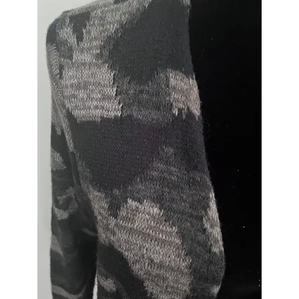 Apt 9 Womens Camo Open Front Cardigan Black Grey Camouflage Knit Sweater Large - Image 2