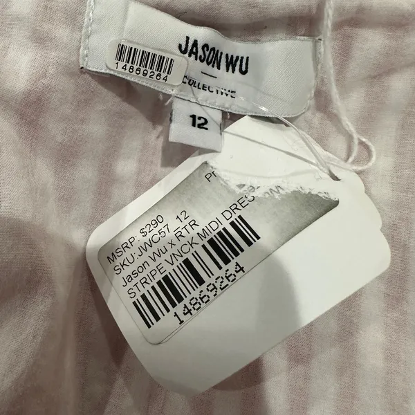 Jason Wu Red Candy Striped Midi Dress Size 12 Seersucker Sundress Cotton $290 - Image 11