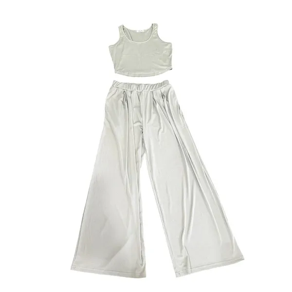 Ekouaer Worn once! Sage Green Set Wide Leg Pants and Crop Top Women's Size Medium - Image 2