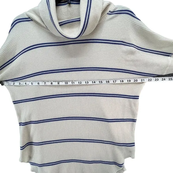 Babaton Waffle Knit Thermal Sweater Womens S Cream Blue Striped Quiet Luxury - Image 4