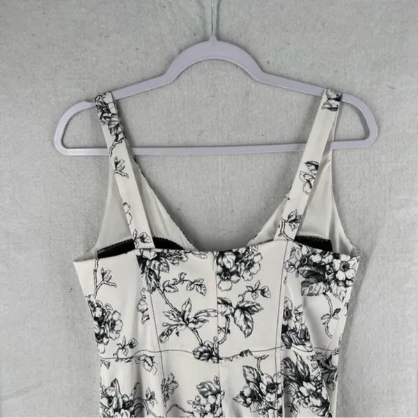 David Meister‎ Satin Floral Print V-Neck Dress - Image 8