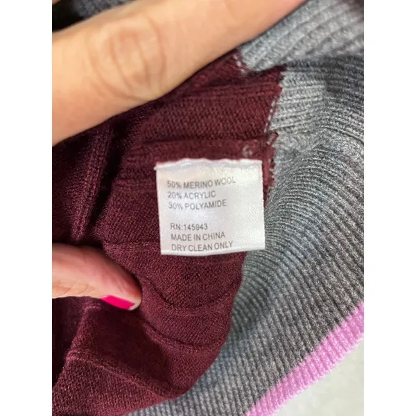 TOME Plum Ribbed Merino Wool Blend Short Sleeve Sweater Contrast Trim Size Small - Image 6