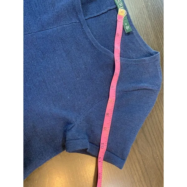Lauren Ralph Lauren Knit Top‎ Womens Medium Handkerchief Hem Blue Classic Preppy - Image 12