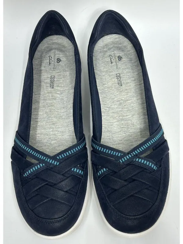 Clarks Cloudsteppers Womens Size 9.5M Adella Poppy Slip On Shoes Navy Blue - Image 3