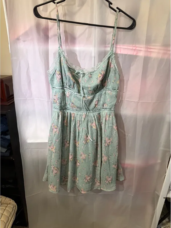 Lulus Floral Print Light Blue Spaghetti Strap Dress Size S - Image 2
