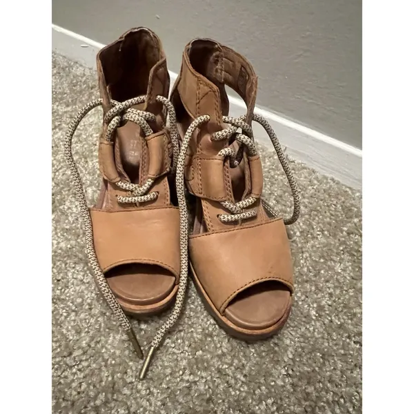 Sorel Women Joanie Ankle Leather Lace Up Open Toe Wedge Sandals shoes sz 6.5 - Image 9