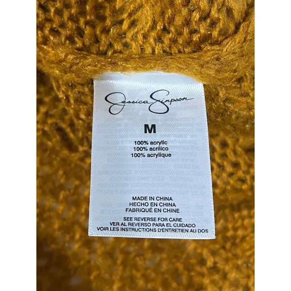 Jessica Simpson Mustard Yellow‎ Cable Knit Lace Sweater Size M - Image 7