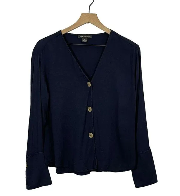 SOMETHING NAVY Pretty Button Through Top - Navy Blue - XS - Image 11