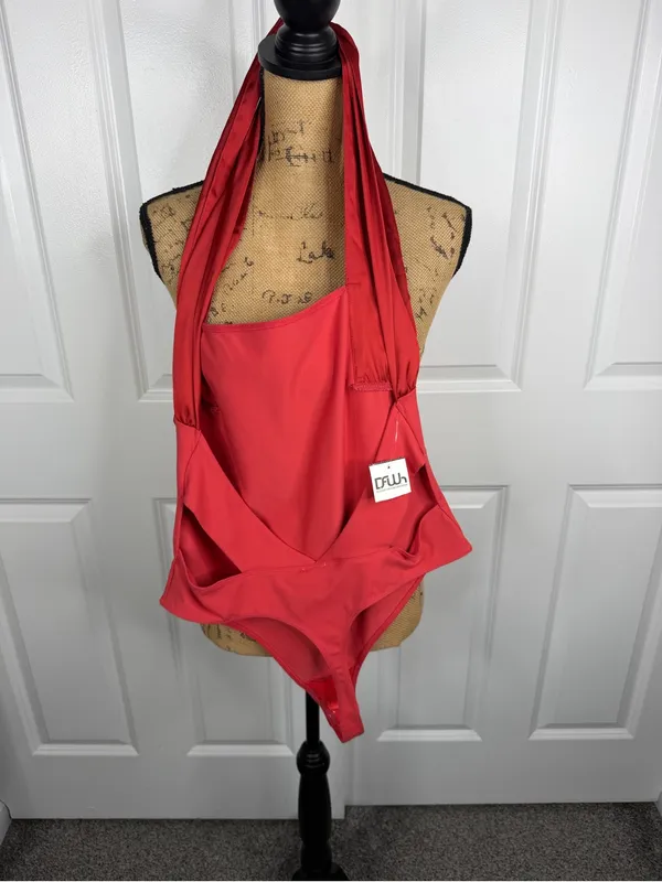 Free People x REVOLVE Get It Done Halter Top Bodysuit in Berry Twists Sz L - Image 8