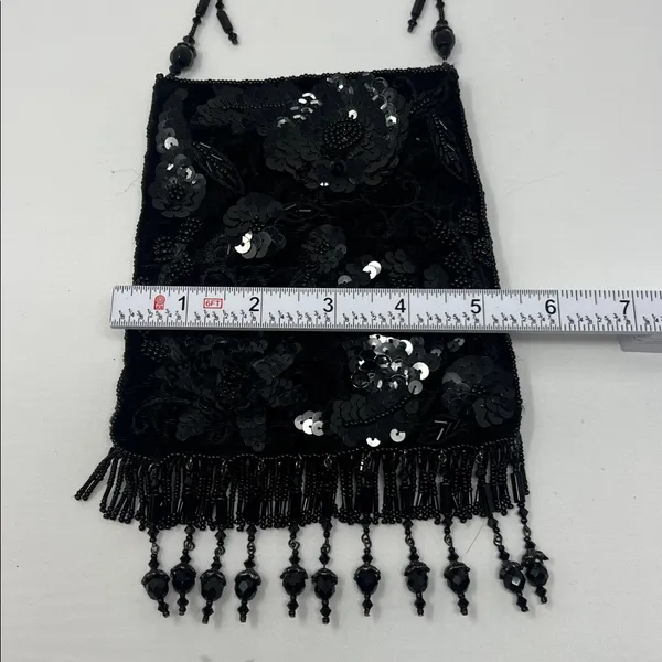 Todd Anthony Black Beaded Sequin Evening Bag‎ Vintage Flapper Purse - Image 11