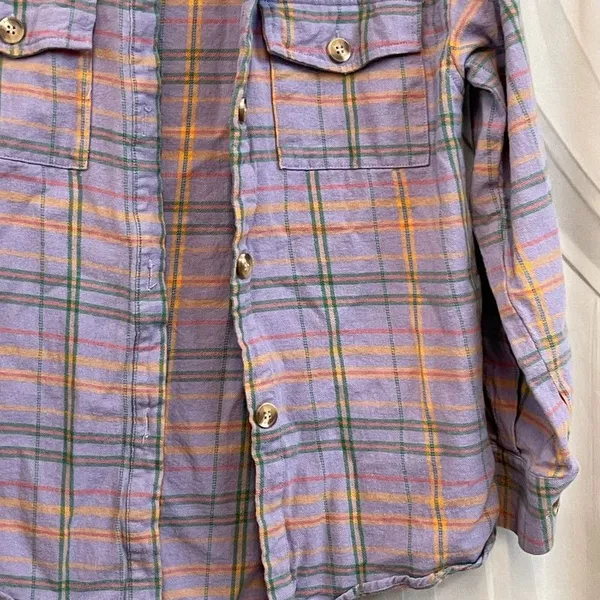 The Nines Boutique XS Purple Plaid checkered Button Down flannel - Image 4