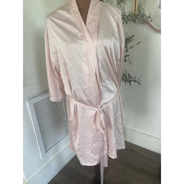 Azazie Womens Blush Pink Satin Wrap Robe Size Large Bridal Loungewear RN155143 - Image 2