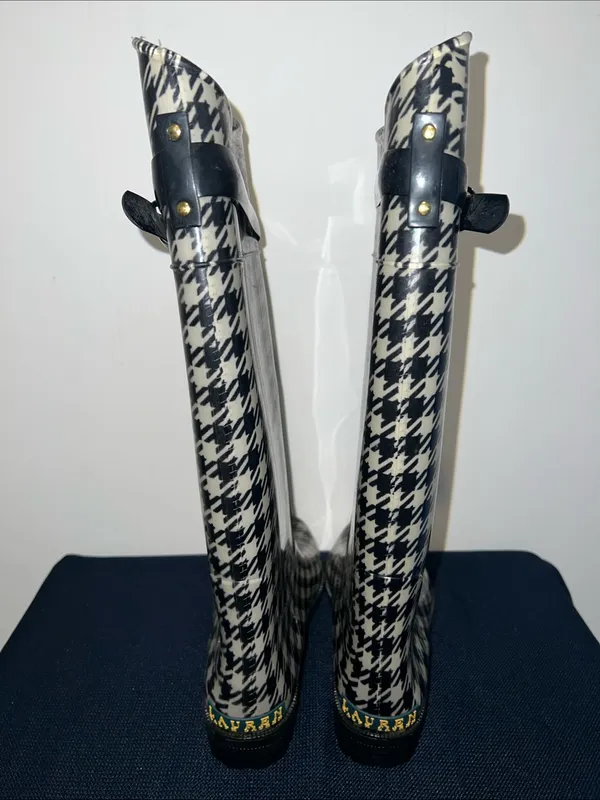 Lauren Ralph Lauren Black and White Houndstooth Knee-High Rain Boots Size 8B - Image 3