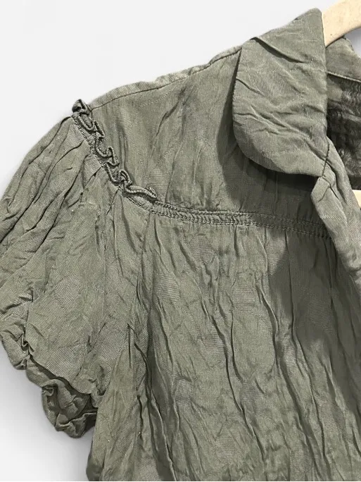 Max Studio Olive Green Silk Blend Peplum Blouse Size 6 M Y2K Boho - Image 6