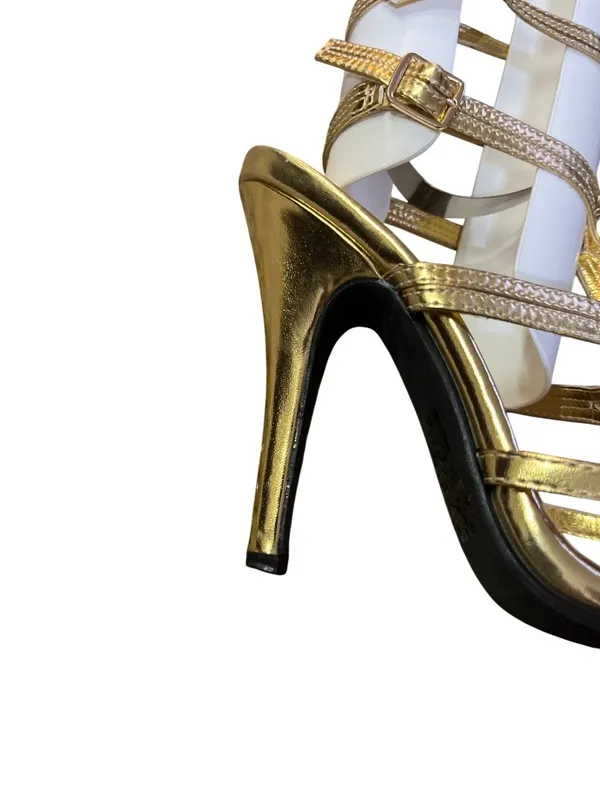 FUN Gold Gladiator Knee High Heels Strappy Sandals Women's 8 Used - Image 13