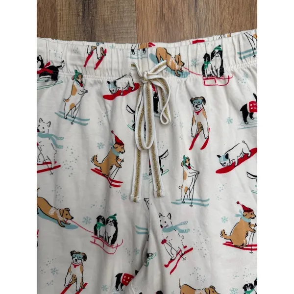 Sleep Sense Women's Pajama Pants Size S Holiday Skiing Dogs Cotton Lounge - Image 3