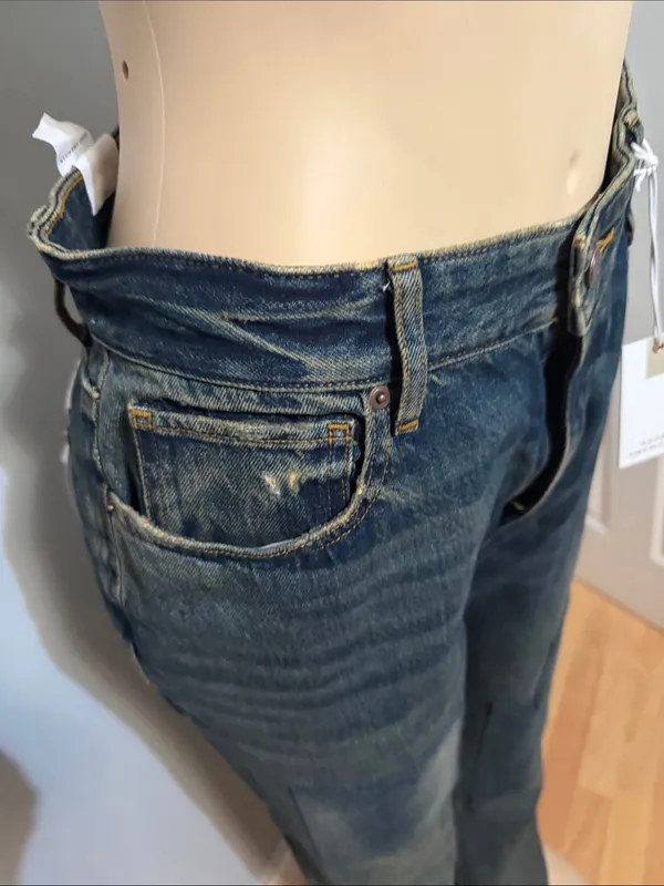 Good American Dark Indigo Khloe Jean straight Leg Patchwork Jeans - Image 5