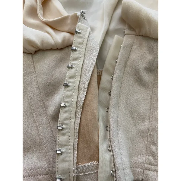 Love X Design Womens Crop Blouse Top Lantern Sleeves V-Neck Tan Beige NEW Medium - Image 8