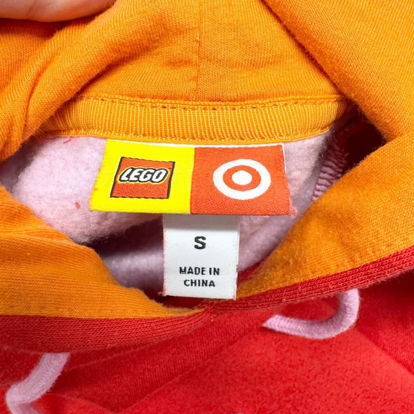 LEGO x Target Colorblock Hoodie Womens Size S‎ Red Orange Pink Fleece Pullover - Image 8