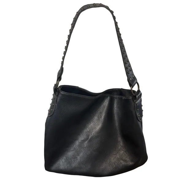 Y2K Black Studded Faux Leather Hobo‎ Shoulder Bag Brass Hardware Western Boho - Image 6