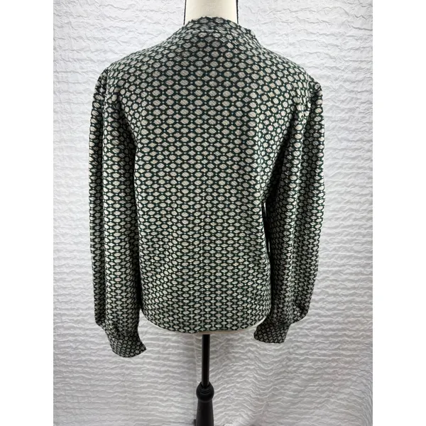 Maeve by Anthropologie Green Geometric Knit Puff Sleeve Mock Neck Top Medium - Image 4