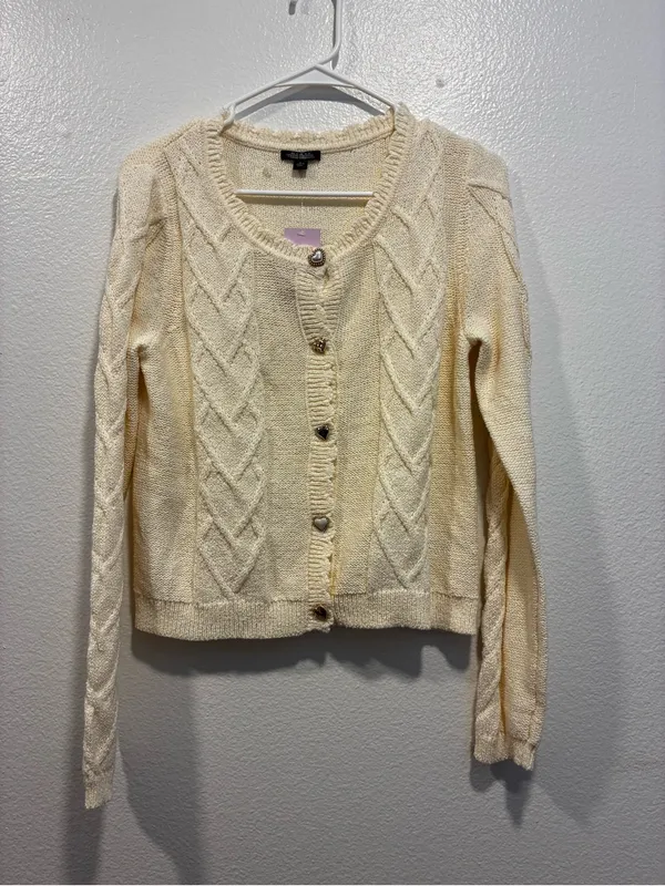 wild fable Cream Scalloped Cable-Knit Button Cardigan - Image 2