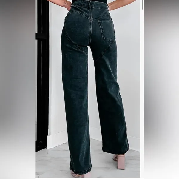 NWT cotton poly blend size small dark charcoal jeans with rhinestone flair. - Image 2