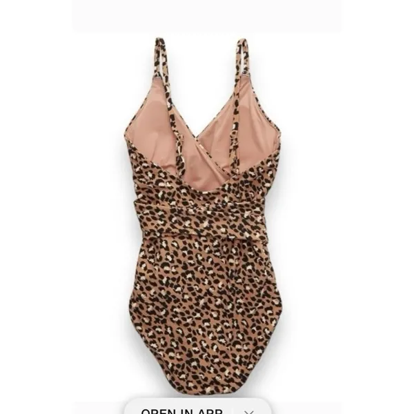 Aerie‎ Leopard Print Wrap One Piece Swimsuit Full Coverage Size Medium - Image 4