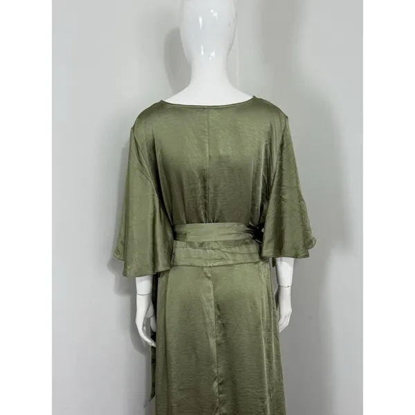 Six Stories Sage Green Satin Wrap Maxi Dress Women UK 22 Flutter Sleeve NWT $199 - Image 10
