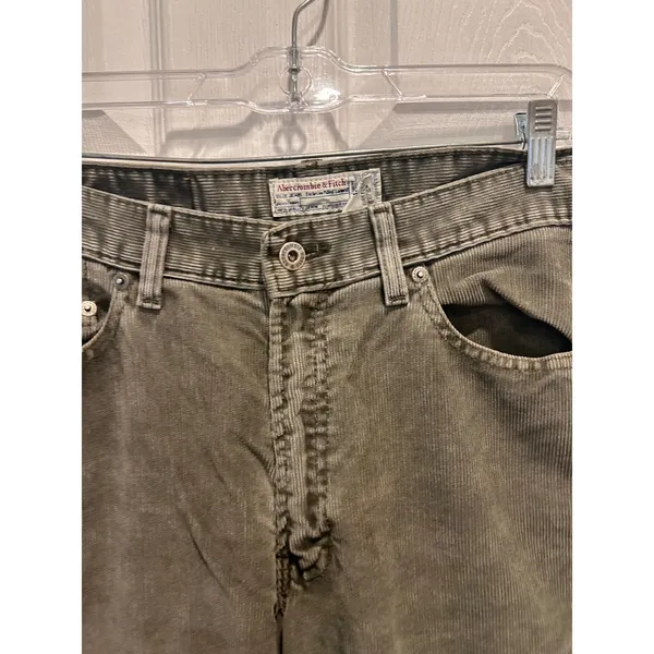 VTG‎ Abercrombie & Fitch Wide Leg Corduroy Pants Olive Green Wmns 12 Made in USA - Image 3