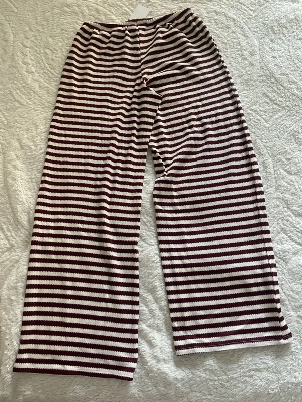 H&M Knit Pants White/Dark Red Striped - Image 6