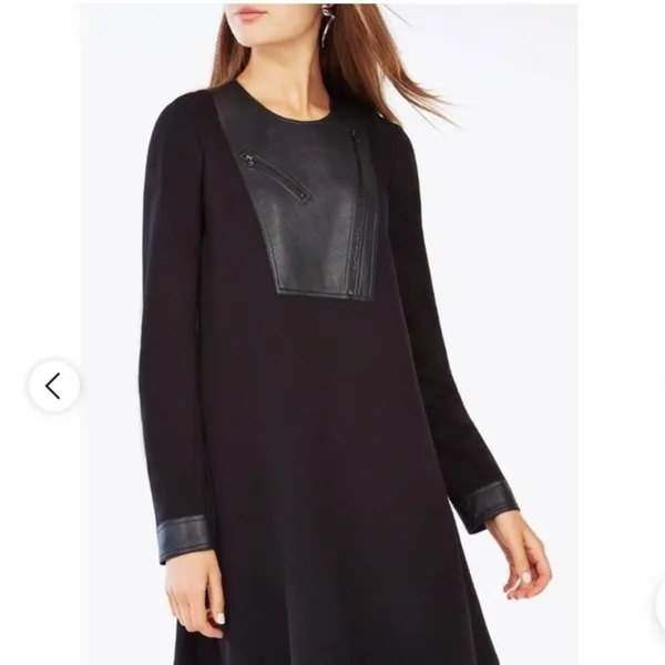 NWT BCBGMAXAZRIA Faux Leather Bib Mini Dress Black XXS - Image 3
