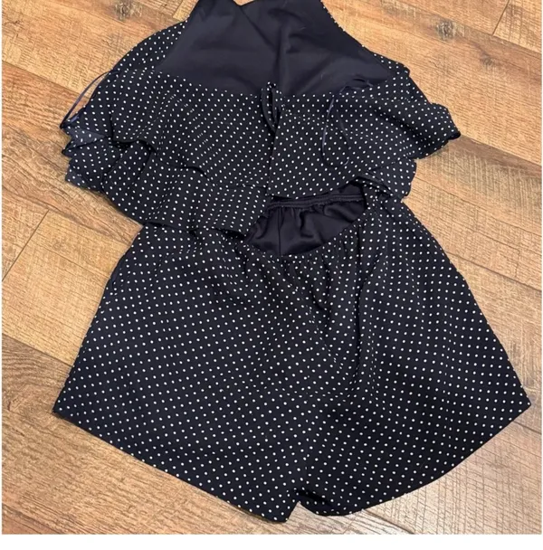 Aqua Navy Polka Dot Halter Tiered Ruffle Romper | Size Small | Bloomingdale’s - Image 7