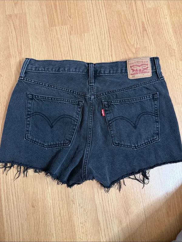 Levi Strauss High-Rise Black Distressed Women’s Denim Shorts - Image 2