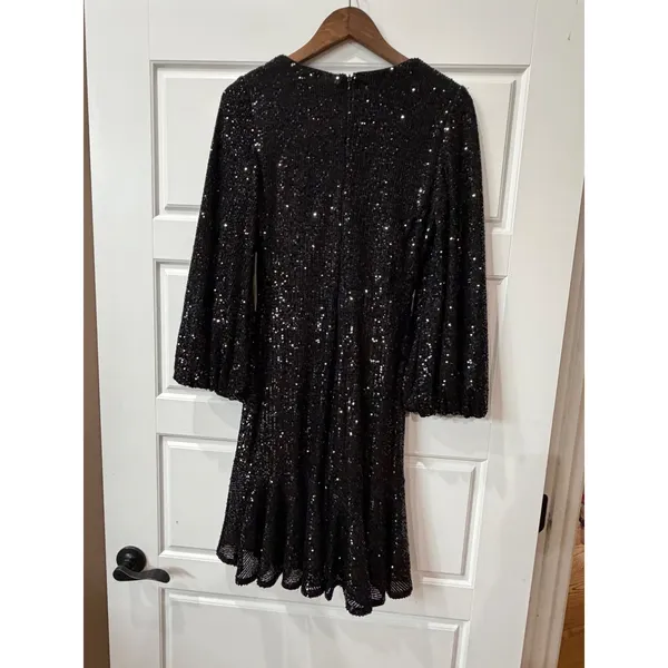 Eliza J Black Sequin Long‎ Sleeve Mini Wrap Dress Size 4 Glam Party Holiday - Image 6