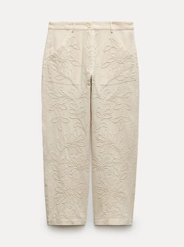Zara NWT EMBROIDERED PANTS ZW COLLECTION. Size Medium - Image 3