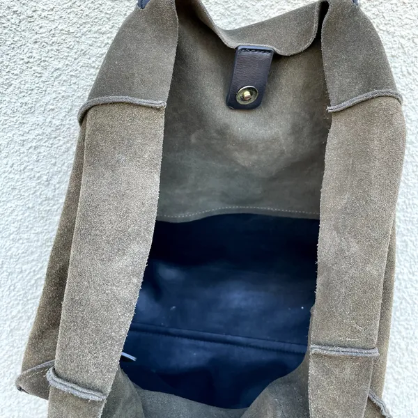 Zara Basic Collection Olive Brown Suede & Black Leather Tote Bag - Image 9