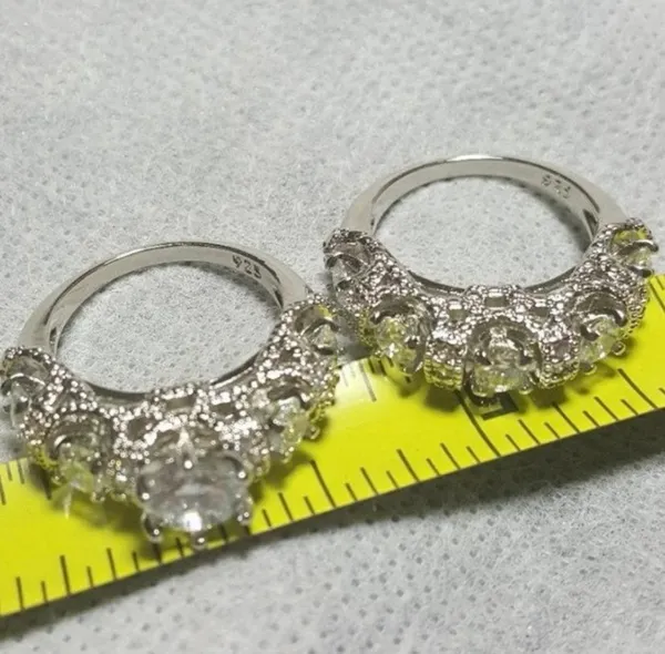 2pcs lot Crystals 925 Silver Plated Ring Size 8 - Image 2