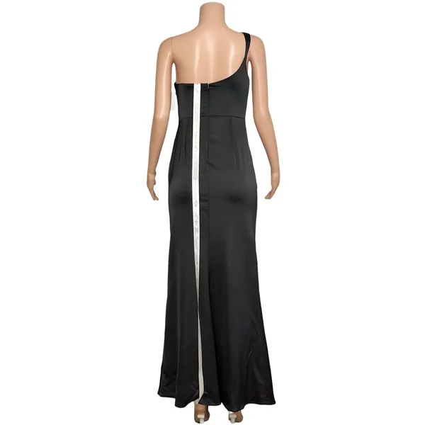 AFTER SIX Nisha 6904 One-Shoulder Cat-Eye Satin Charmeuse Gown, Black, 4R - Image 8