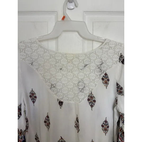 Anthropologie Fig & Flower White Lace Floral Boho 3/4 Sleeve Top XL V-Neck - Image 4