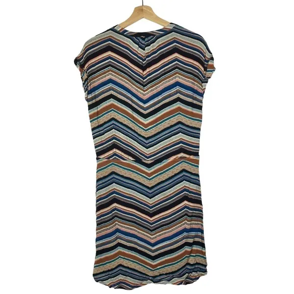 DR2 Navy Blue Colorful Chevron Short Sleeve Mini Dress‎ XS - Image 2