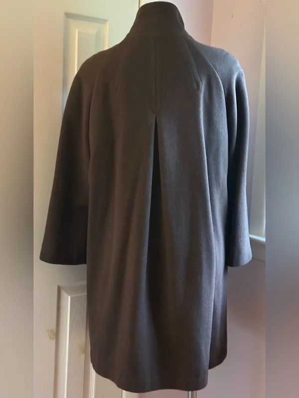 J. JILL Chocolate Brown Wool Blend 4 Big Front Button High Neck Pea Coat Sz S. - Image 3