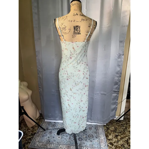 Thirty Thirty L.A. Floral Mesh Midi Slip Dress M Sage Green Coquette Soft Grunge - Image 2
