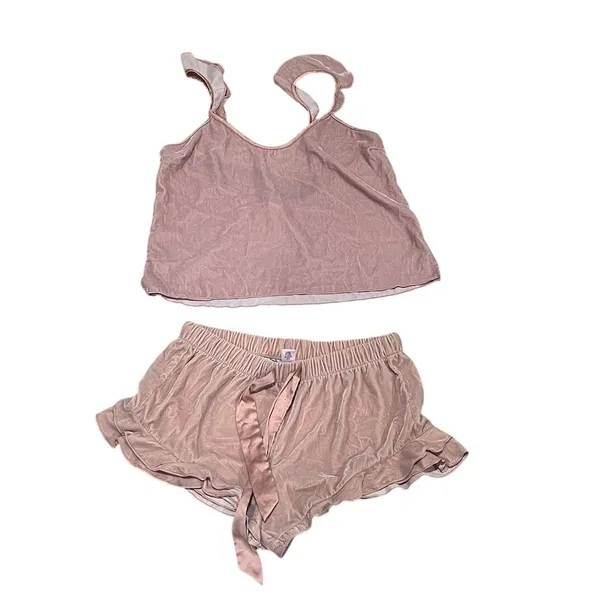 Victoria's Secret Pajama Set Womens S Pink Cami Top Ruffle Shorts 2PC - Image 4
