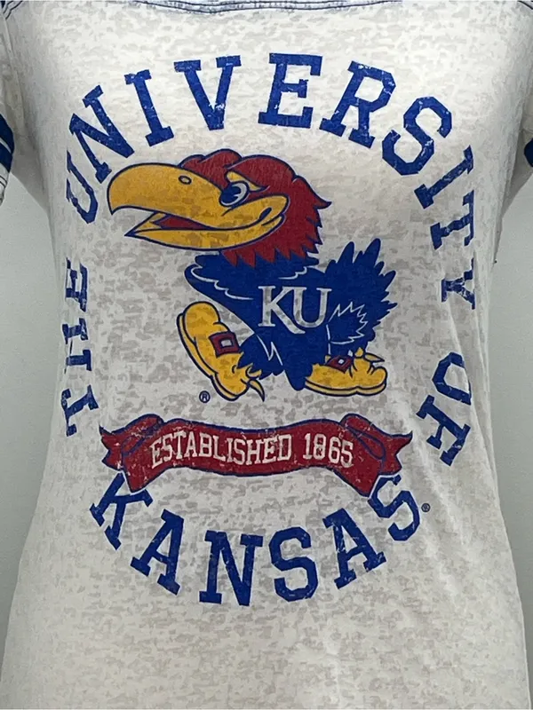 Soffe Women’s Kansas University Jayhawks Burnout V-Neck T-Shirt Medium - Image 2