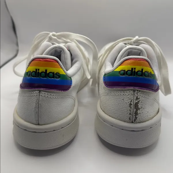 Adidas Grand Court Pride Sneakers White Rainbow Heel Women’s Size 7.5 Cloudfoam - Image 4